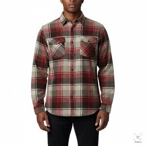 Columbia Flannel Shirt Mens Large Red Gray Plaid Long Sleeve Button Up Outdoor L